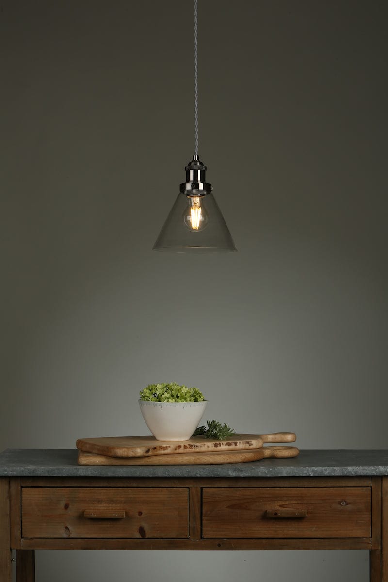 Isaac Pendant Satin Nickel Glass