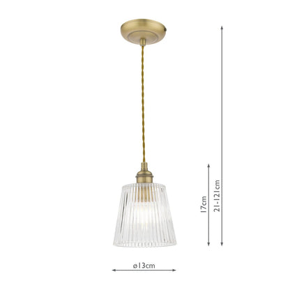 Callaghan Pendant Antique Brass Ribbed Glass