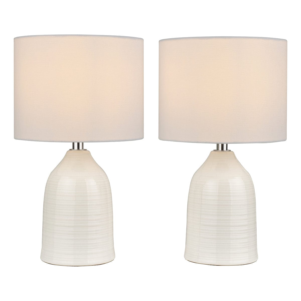 Penny Glazed Cream Table Lamp with Shade Twin Pack