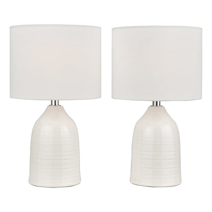 Penny Glazed Cream Table Lamp with Shade Twin Pack