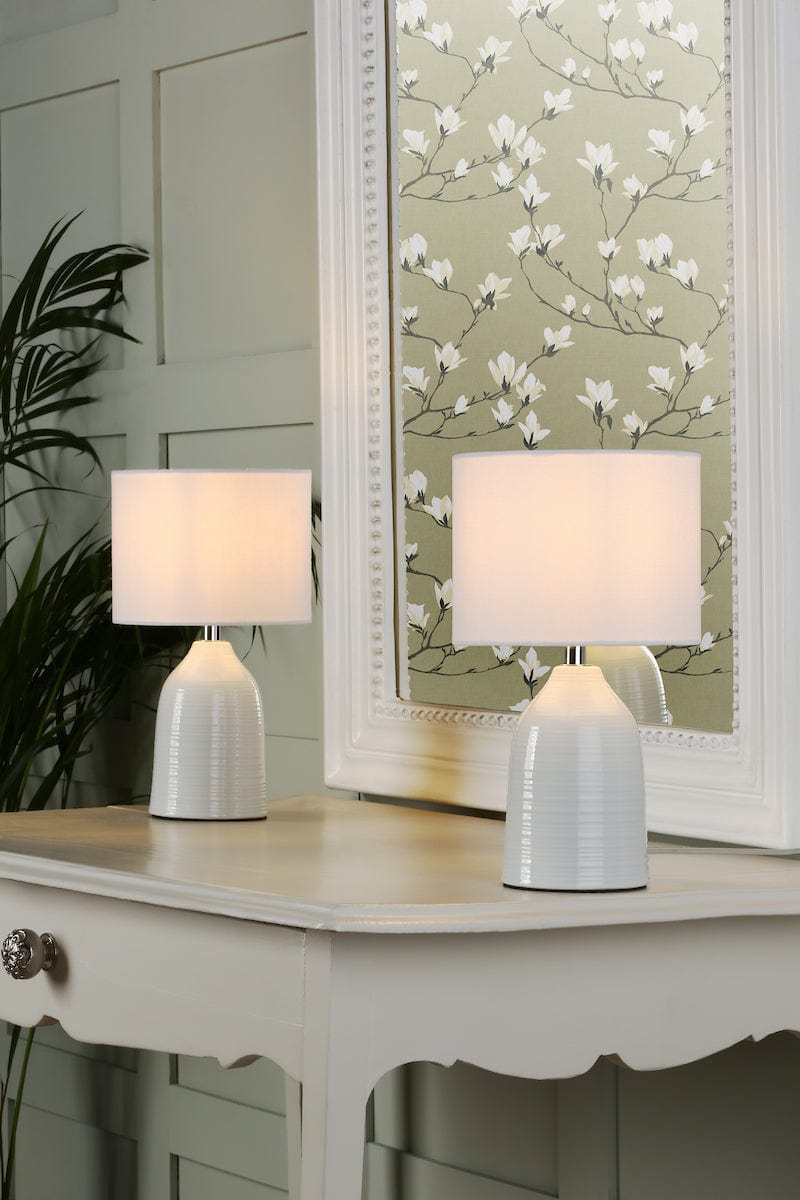 Penny Glazed Cream Table Lamp with Shade Twin Pack