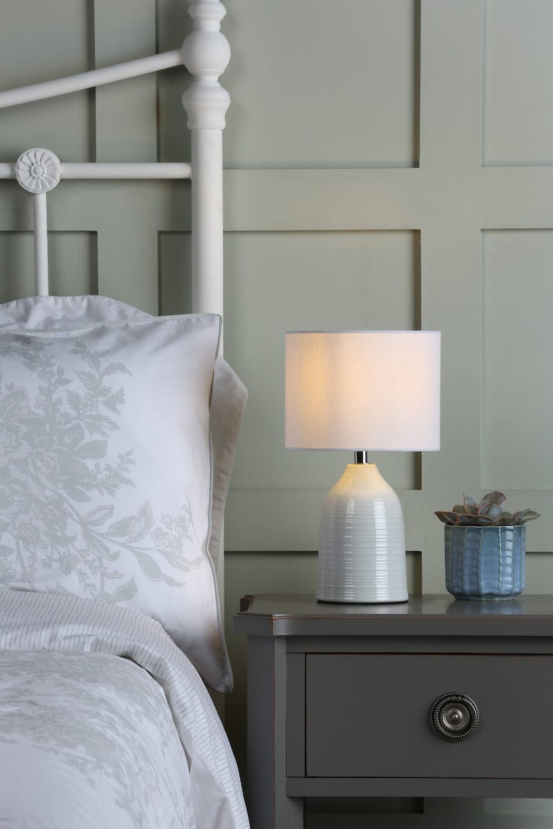 Penny Glazed Cream Table Lamp with Shade Twin Pack