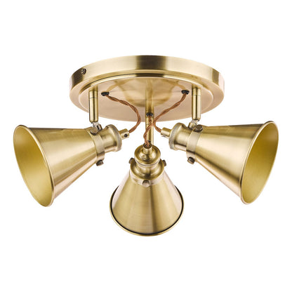 Rufus 3 Light Antique Brass Plate Spotlight