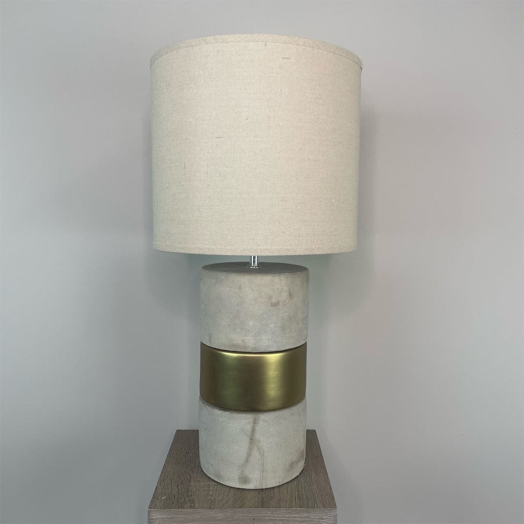 Concrete & Gold Table Lamp with Natural Shade