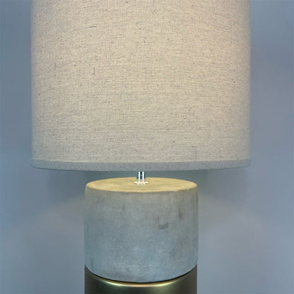 Concrete & Gold Table Lamp with Natural Shade