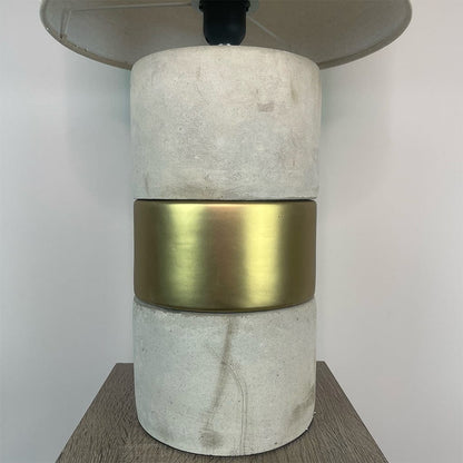 Concrete & Gold Table Lamp with Natural Shade