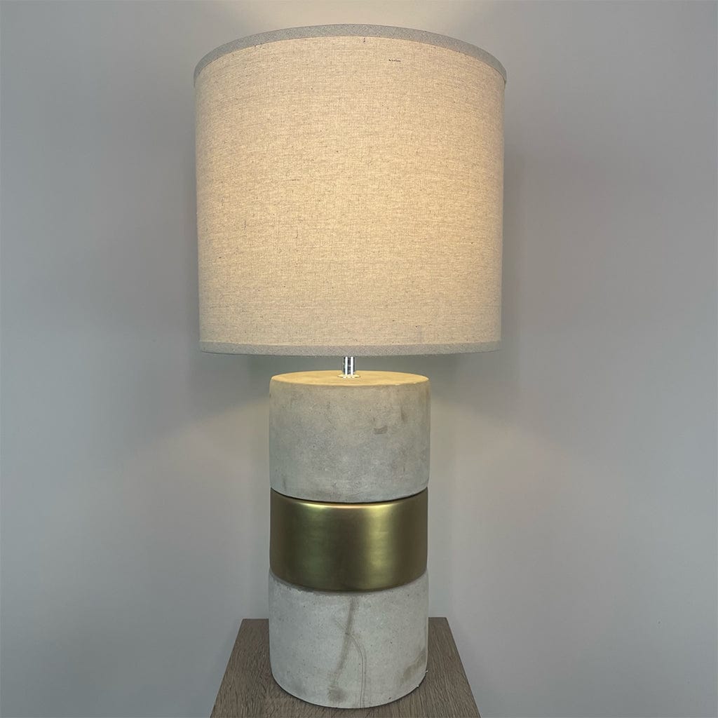 Concrete & Gold Table Lamp with Natural Shade