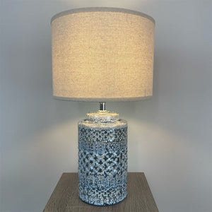 Stormy Sky Glaze Table Lamp with Cream Drum Shade