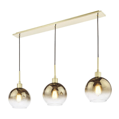 Lycia 3 Light Gold Mirror Ombre Glass Bar Pendant