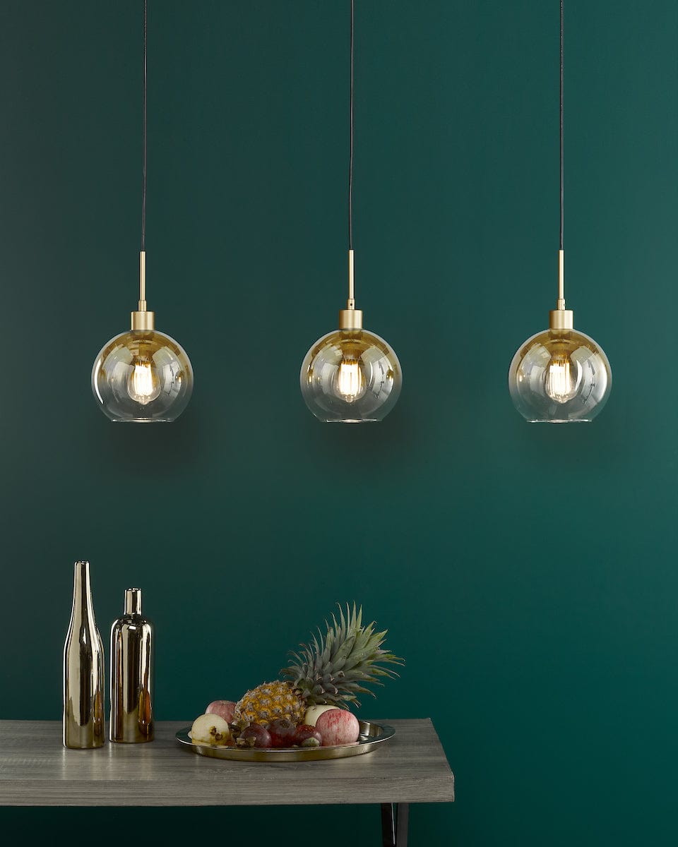 Lycia 3 Light Gold Mirror Ombre Glass Bar Pendant