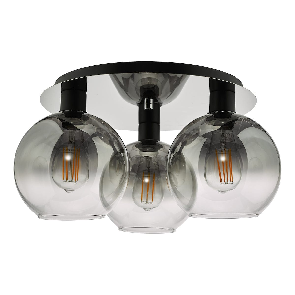 Lycia 3 Light Flush Matt Black Mirror Ombre Glass