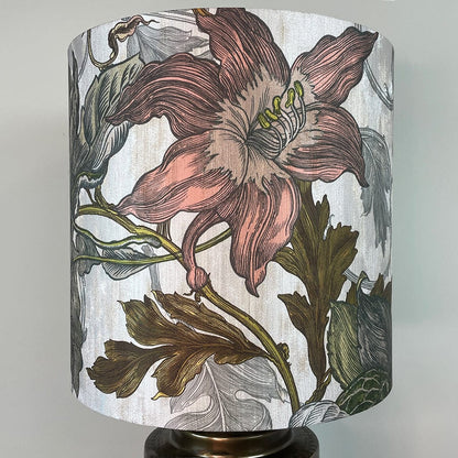 Large Antique Brass Pot Table Lamp with Timorous Beasties Epic Botanic Beige Peach Lampshade