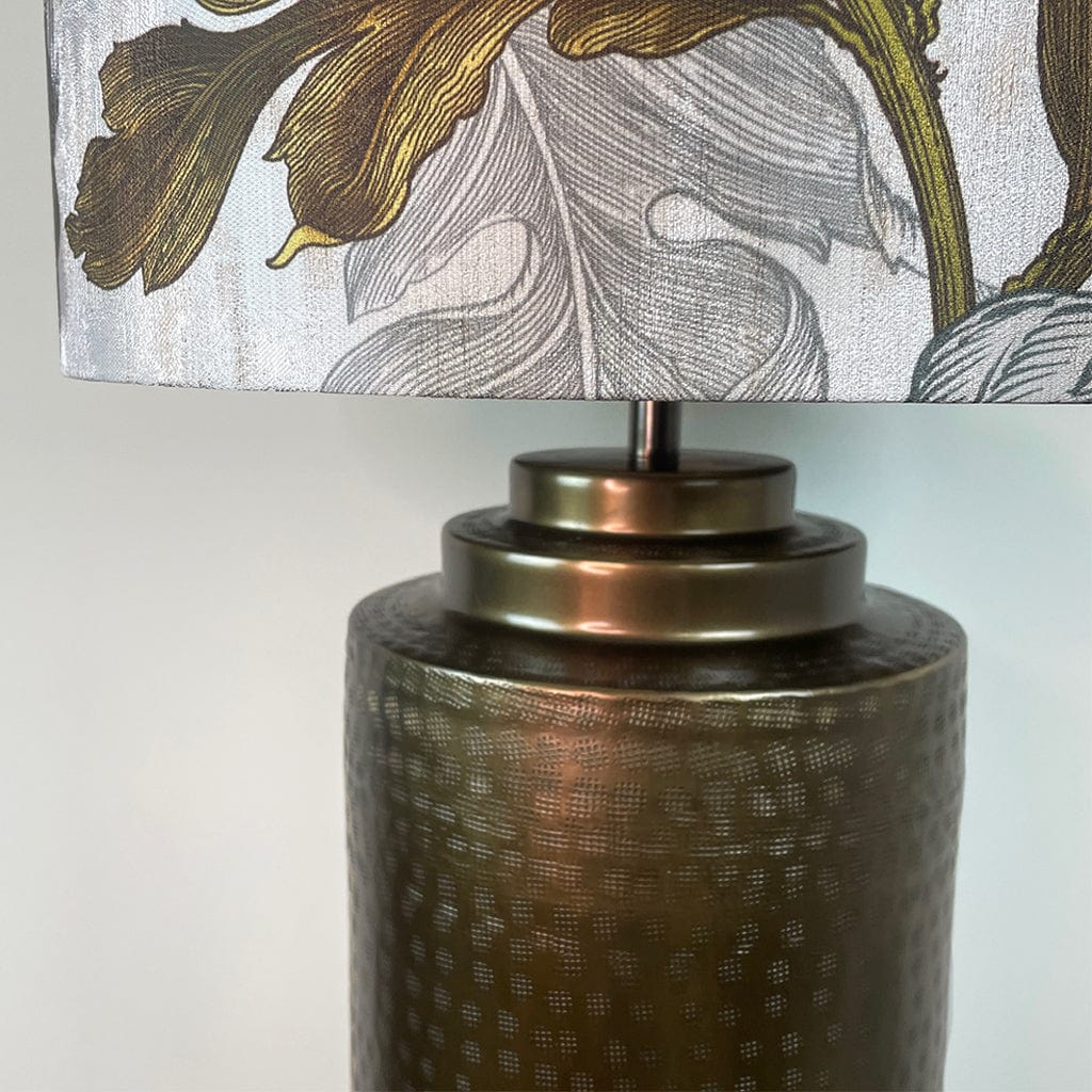 Large Antique Brass Pot Table Lamp with Timorous Beasties Epic Botanic Beige Peach Lampshade