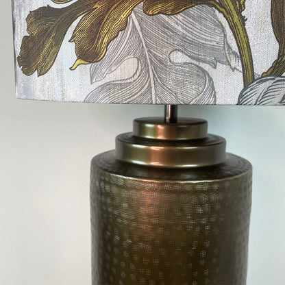 Large Antique Brass Pot Table Lamp with Timorous Beasties Epic Botanic Beige Peach Lampshade