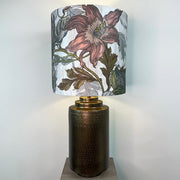 Large Antique Brass Pot Table Lamp with Timorous Beasties Epic Botanic Beige Peach Lampshade
