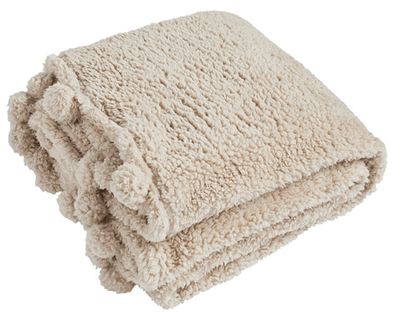 Beige sherpa blanket on a white background