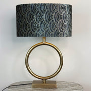 Raw Antique Bronze Table Lamp with Fantail Sapphire Velvet
