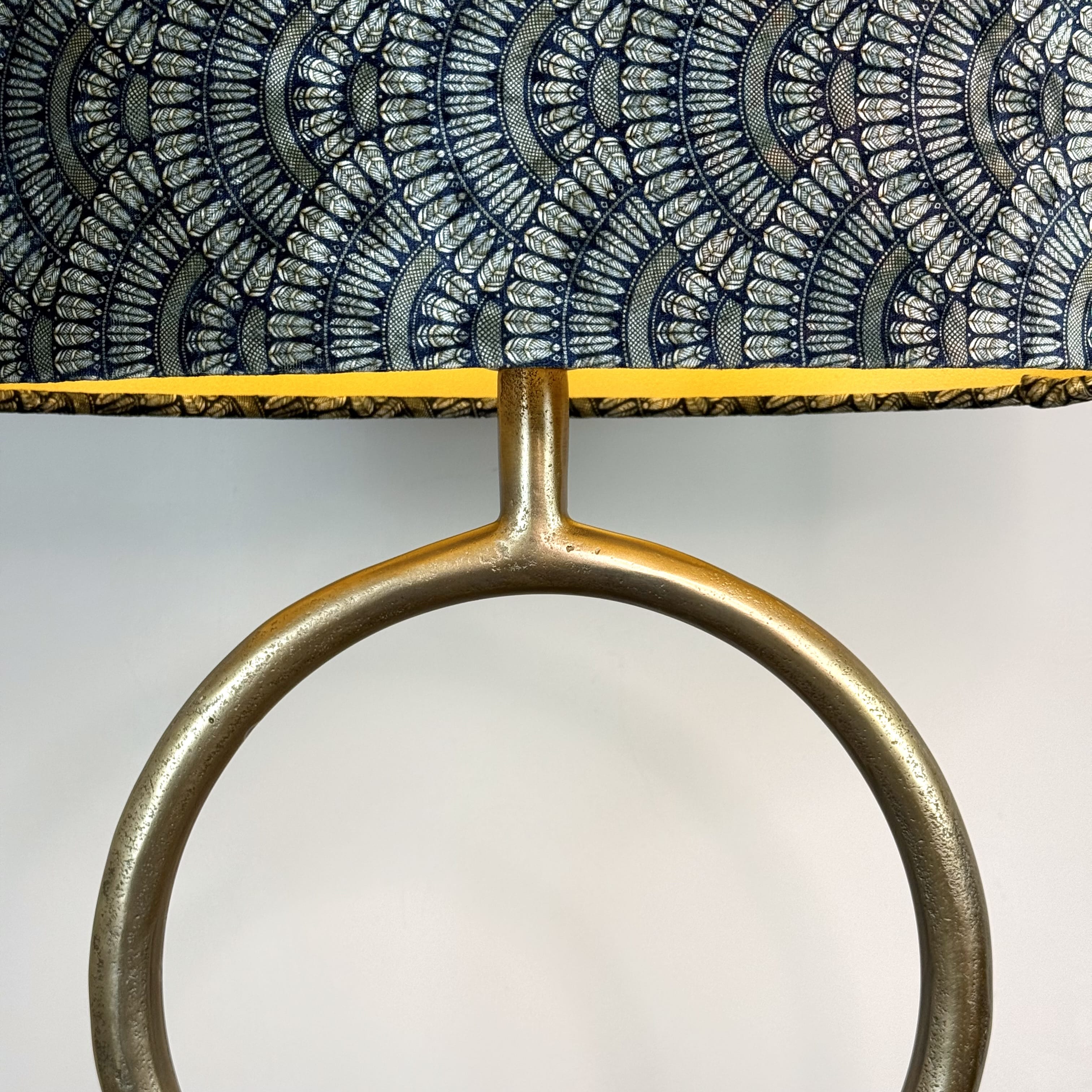 Raw Antique Bronze Table Lamp with Fantail Sapphire Velvet