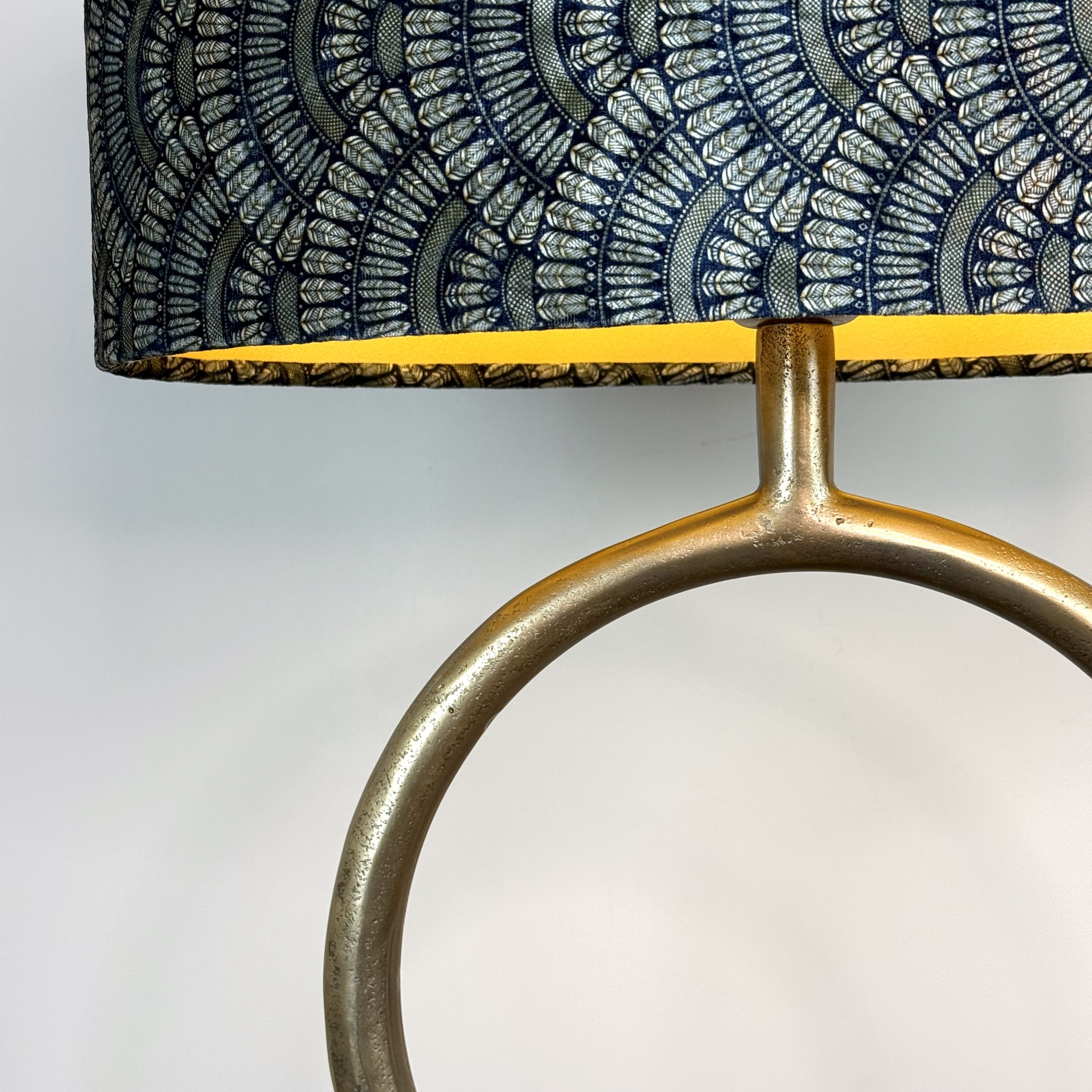 Raw Antique Bronze Table Lamp with Fantail Sapphire Velvet