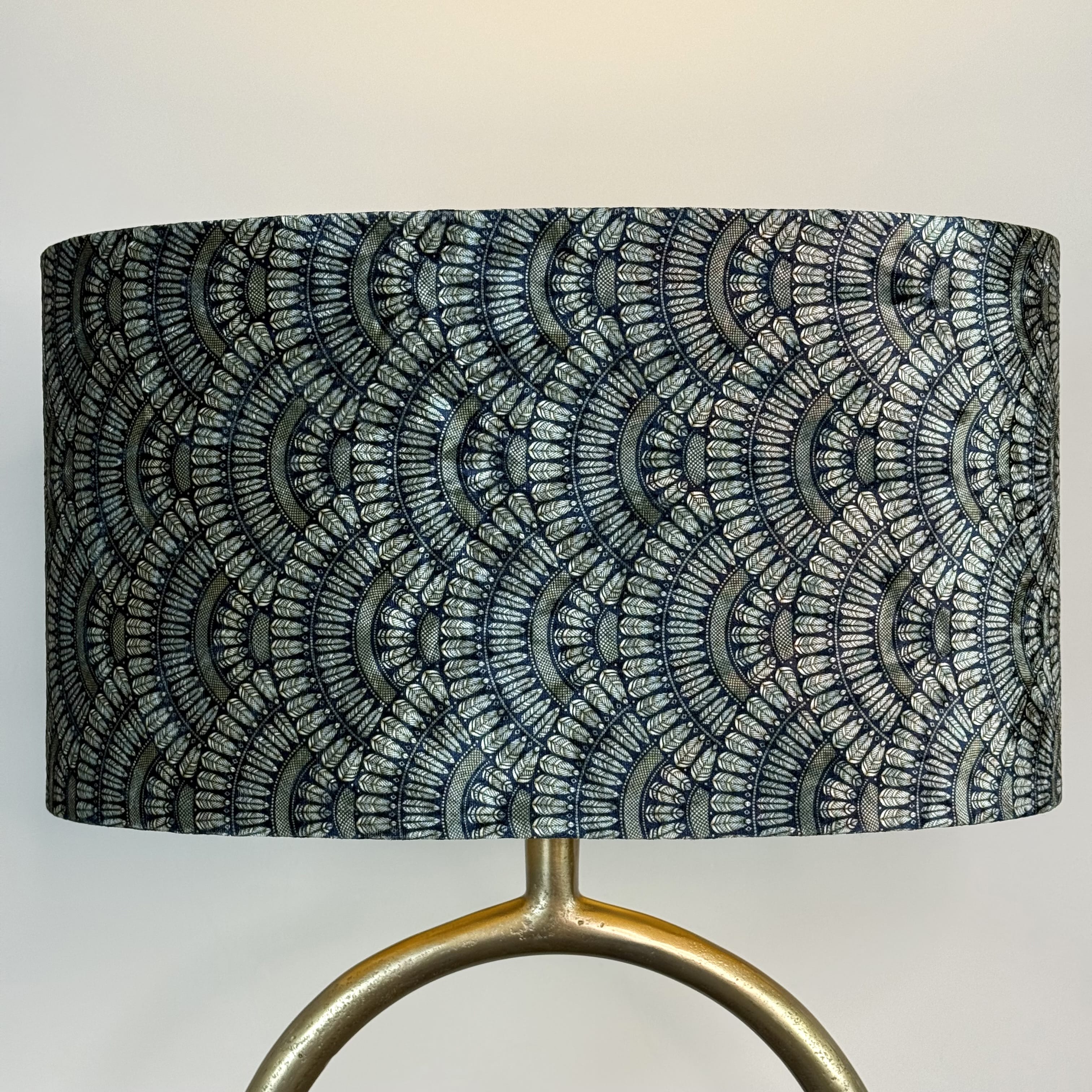 Raw Antique Bronze Table Lamp with Fantail Sapphire Velvet