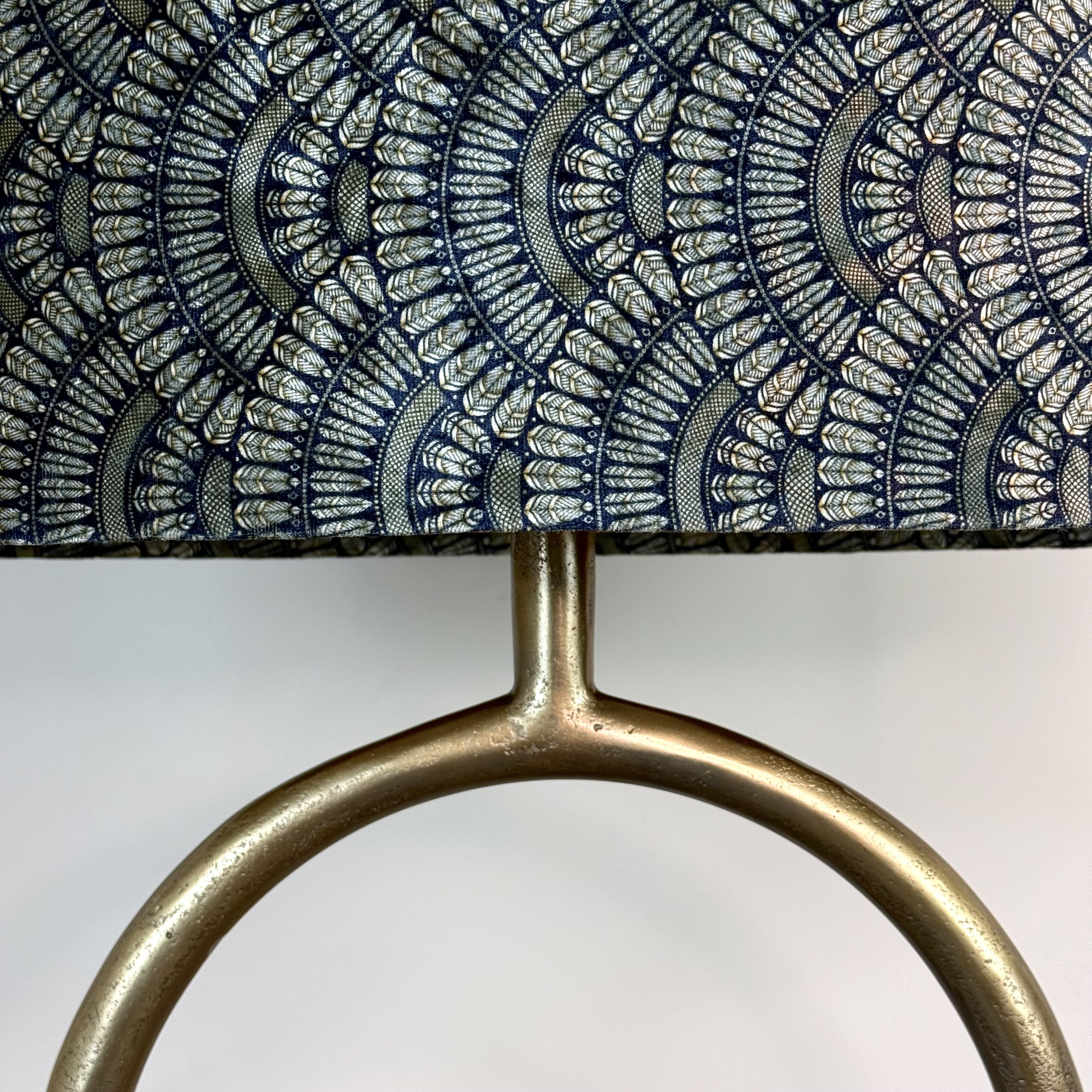 Raw Antique Bronze Table Lamp with Fantail Sapphire Velvet