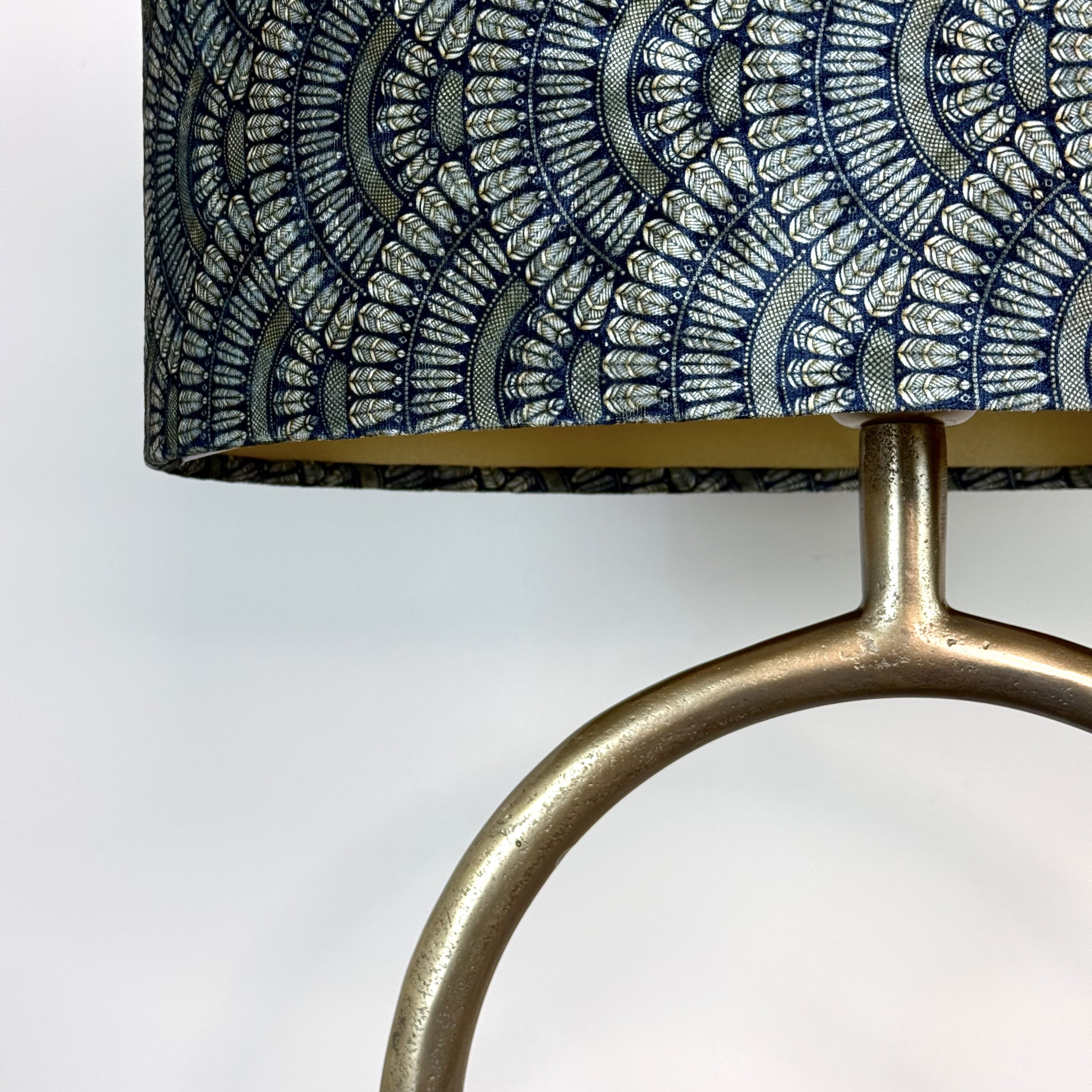 Raw Antique Bronze Table Lamp with Fantail Sapphire Velvet