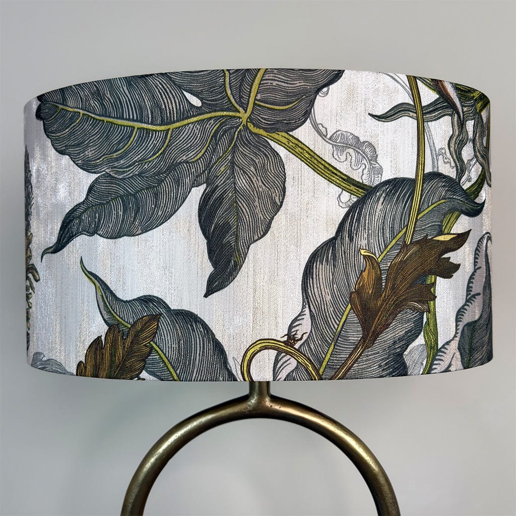 Lampshade with leaf pattern on a gray background