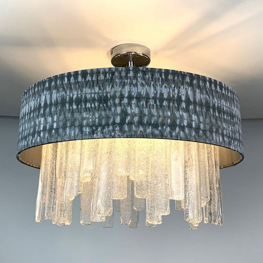 Lucerne Hand Cut Glass Ceiling Flush & Kotomi Silver Shade