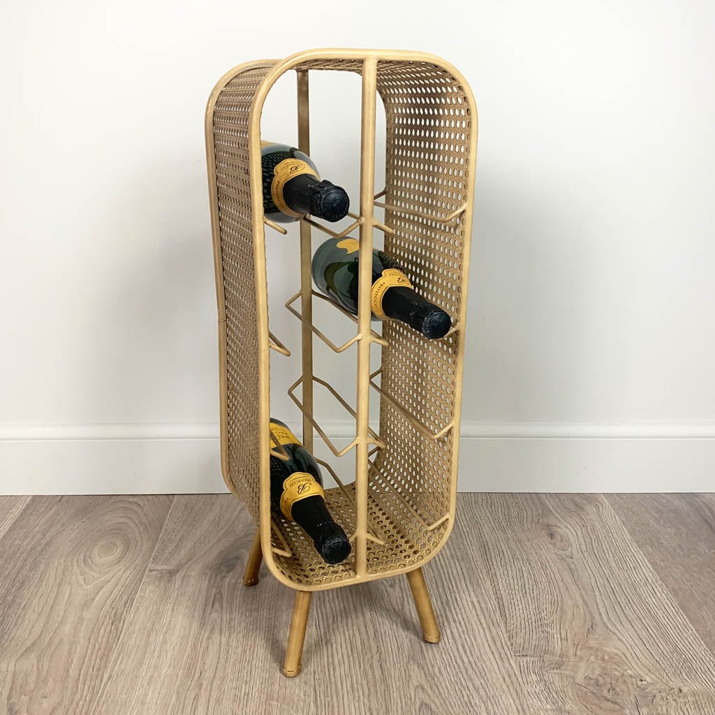 Bali Rustic Metal Rattan Small Wine Rack