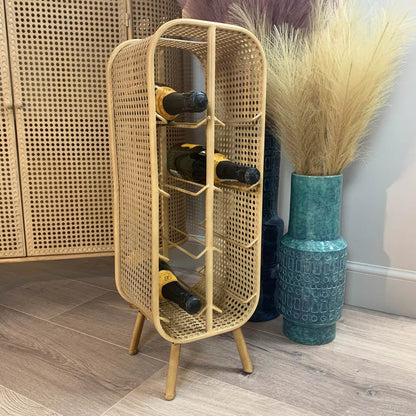 Bali Rustic Metal Rattan Small Wine Rack