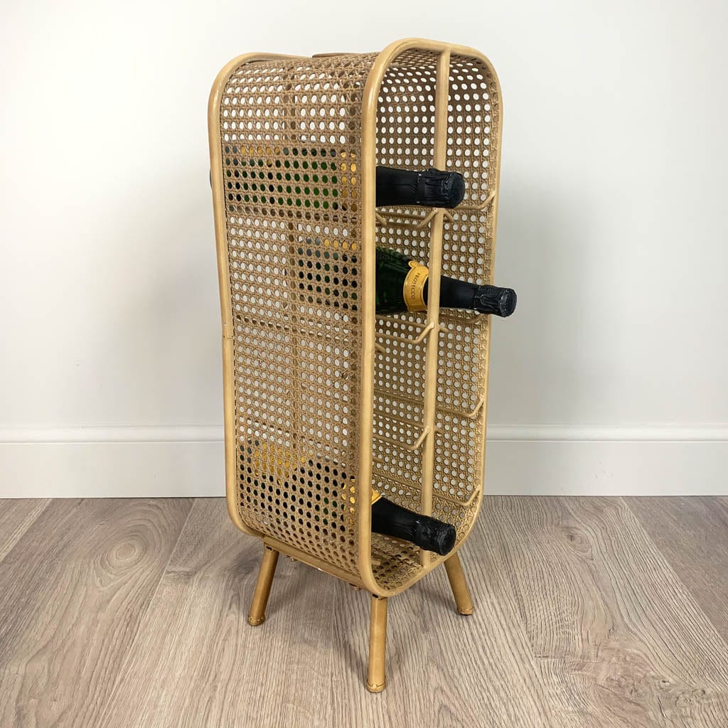 Bali Rustic Metal Rattan Small Wine Rack