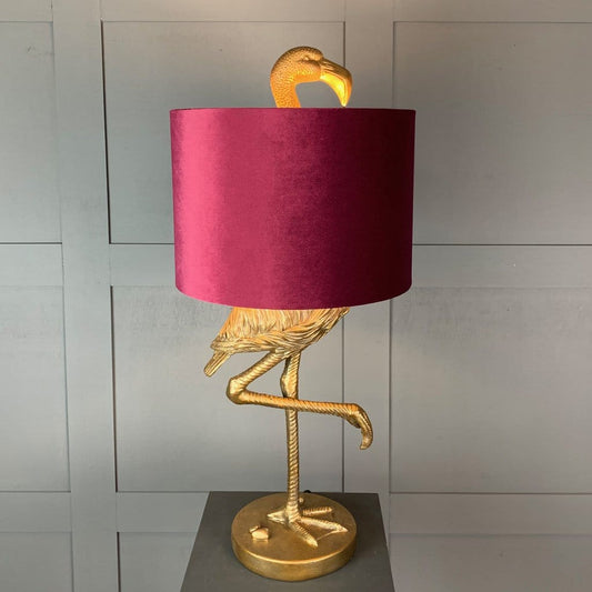 Can Can Flamingo Brass Table Lamp & Burgundy Velvet  Shade