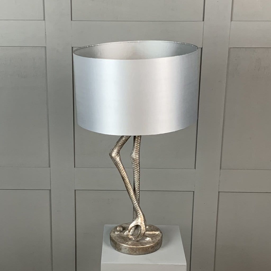 Flamingo Legs in Antique Silver with Hilda 35cm Shade in Grey