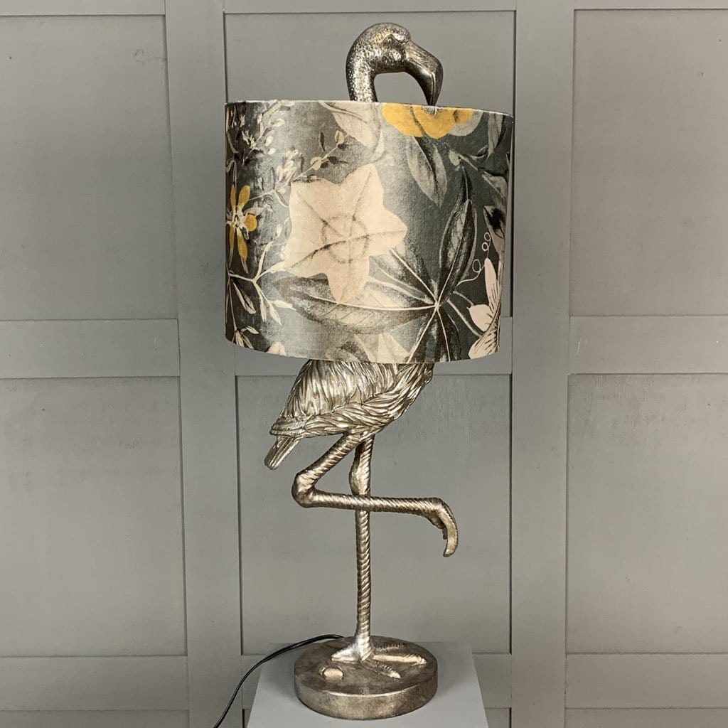Can Can Flamingo Antique Silver Table Lamp & Passiflora Charcoal Shade