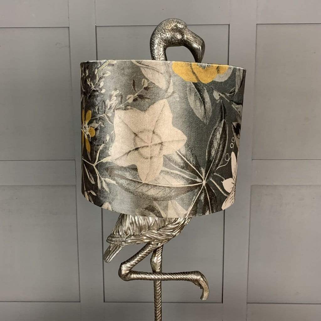 Can Can Flamingo Antique Silver Table Lamp & Passiflora Charcoal Shade
