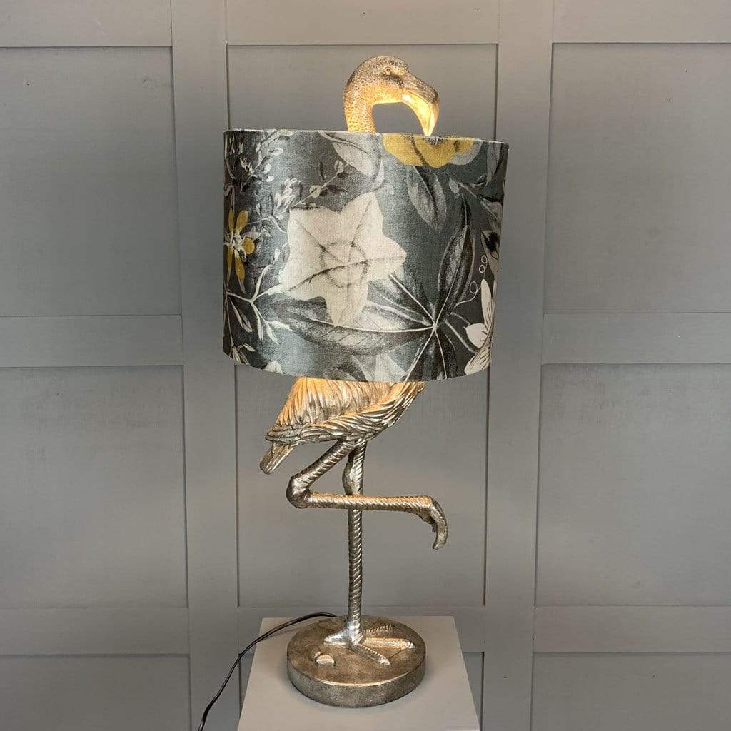 Can Can Flamingo Antique Silver Table Lamp & Passiflora Charcoal Shade