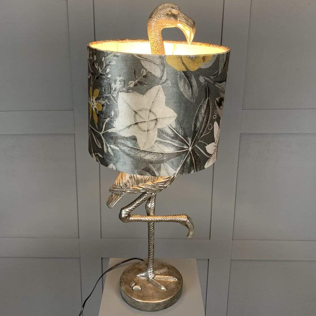 Can Can Flamingo Antique Silver Table Lamp & Passiflora Charcoal Shade