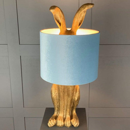 Harvey Hare Antique Brass Table Lamp & Duck Egg Velvet Shade