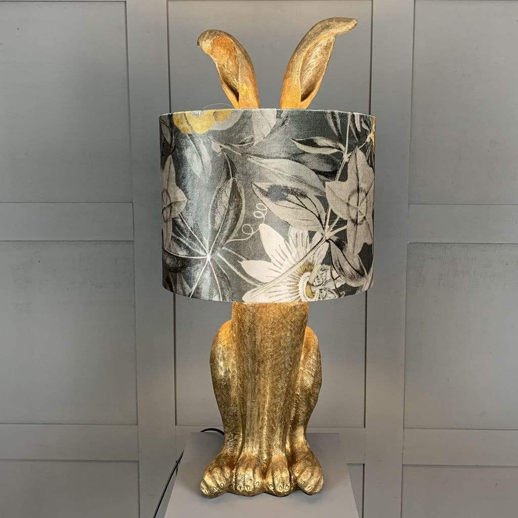 Harvey Hare Antique Brass Table Lamp & Passiflora Charcoal Shade