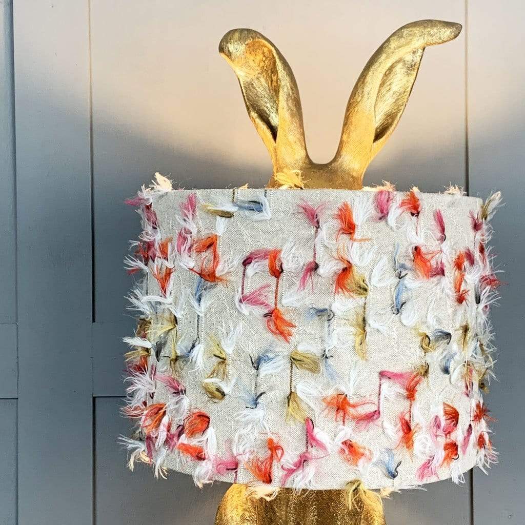 Harvey Hare Antique Brass Table Lamp & Fluffy Rainbow Shade