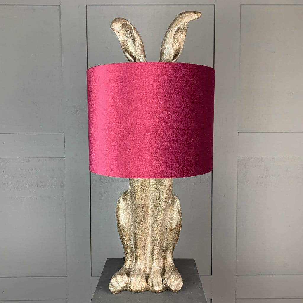 Harvey Hare Antique Silver Table Lamp & Burgundy Velvet Shade