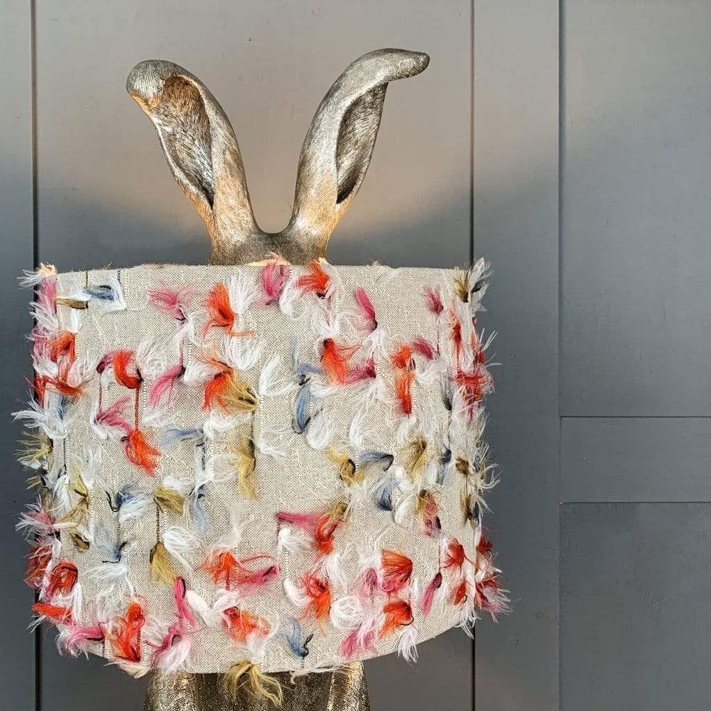 Harvey Hare Antique Silver Table Lamp & Fluffy Rainbow Shade