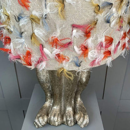 Harvey Hare Antique Silver Table Lamp & Fluffy Rainbow Shade