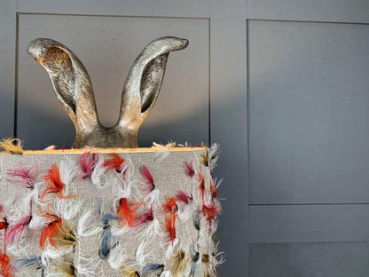Harvey Hare Antique Silver Table Lamp & Fluffy Rainbow Shade