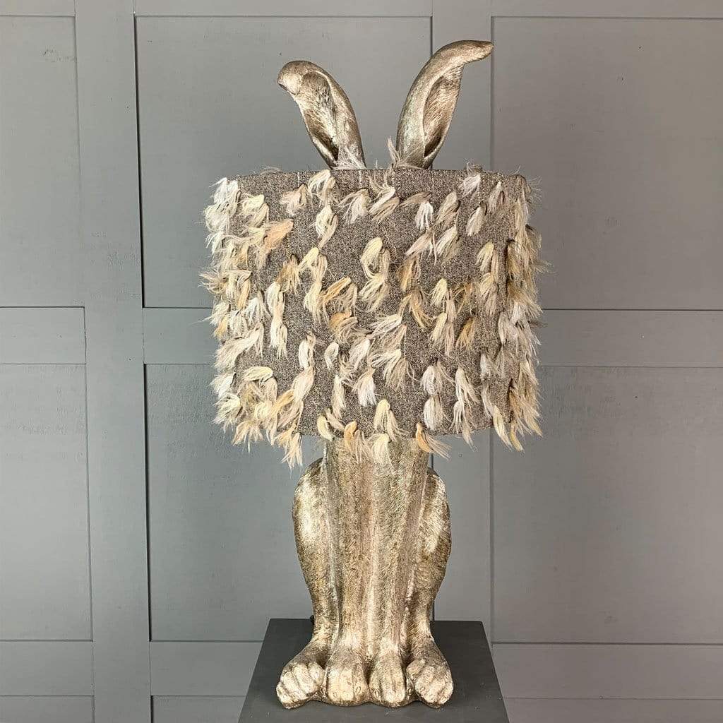 Harvey Hare Antique Silver Table Lamp & Fluffy Grey Shade