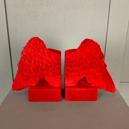 Bright Red Flock Pair of Winged Heart Bookends