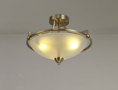 Miami 3 Light Antique Brass Semi Flush Ceiling Light