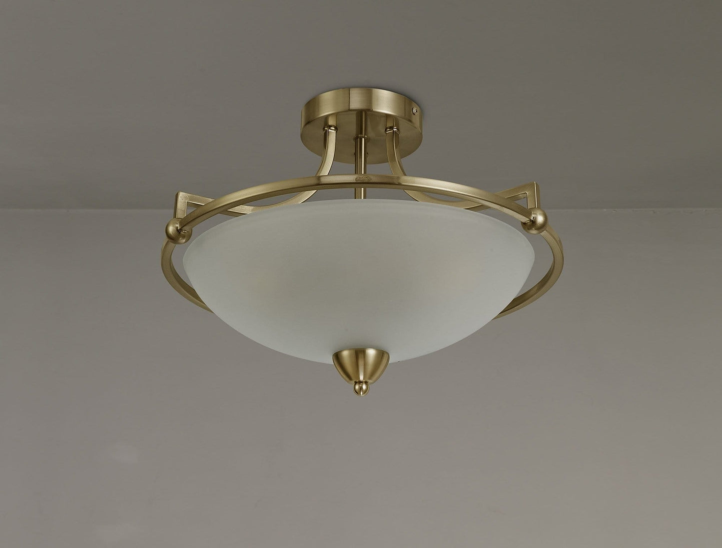 Miami 3 Light Antique Brass Semi Flush Ceiling Light