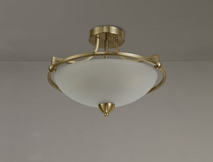 Miami 3 Light Antique Brass Semi Flush Ceiling Light