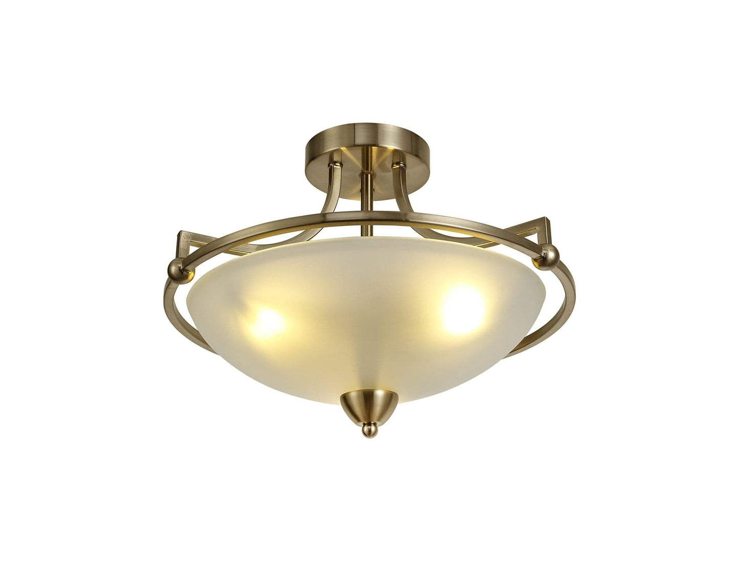 Miami 3 Light Antique Brass Semi Flush Ceiling Light